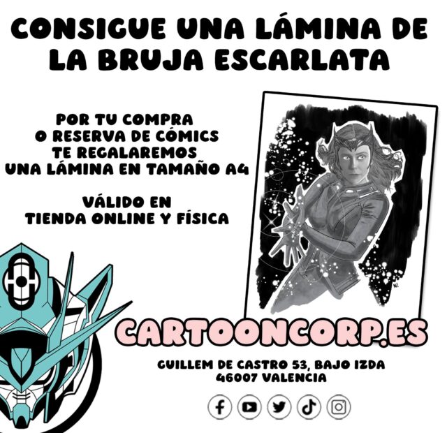 Consigue una fantástica lámina de la Bruja Escarlata, en tamaño A4 y totalmente gratis
Por tu compra o reserva de comics durante este mes, te entregaremos una lámina, tanto en tienda física como online

@mecanismofriki