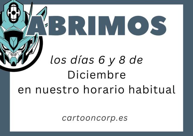 Estaremos abiertos en nuestro horario habitual los festivos del 6 y el 8 de diciembre
¡ Animaros y pasaros !