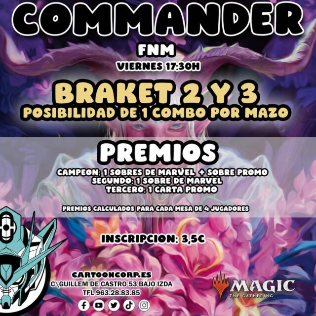 Esta semana volvemos con los torneos habituales 
Animate a participar y estar con buena compañia y fresquito por el aire acondicionado
#magicthegathering #commnader

👉 https://cartooncorp.es/jolisearch?s=torneo+trc
