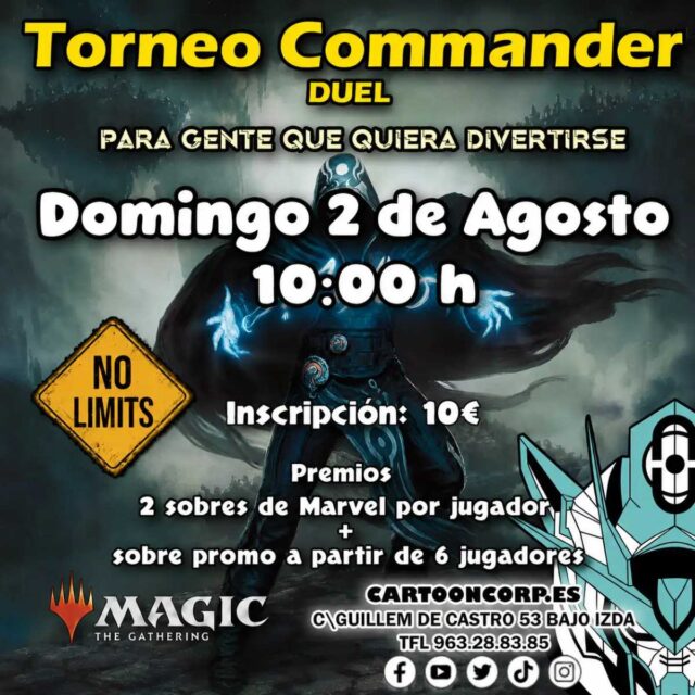 Hoy tenemos torneo de commander casual y mañana de DUEL, de Magic the Gathering !!!!
¿Aceptas el desafio?

👉 https://cartooncorp.net/busqueda?controller=search&s=torneo+&q=Categor%C3%ADas-TORNEOS