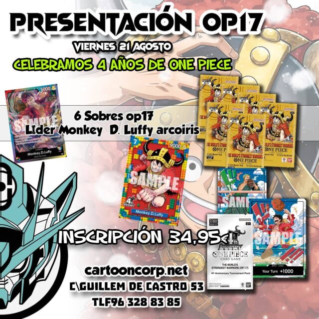 Celebra con nostros el Aniversario de ONE PIECE con OP17

👉 https://cartooncorp.net/50756-presentacion-one-piece-op17-trc.html