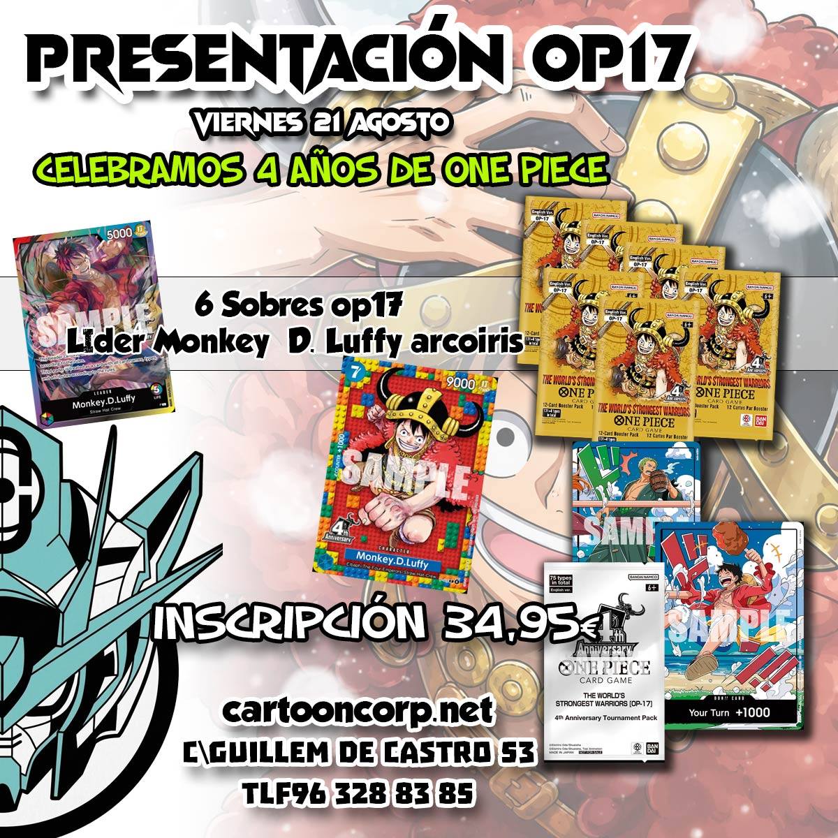 Celebra con nostros el Aniversario de ONE PIECE con OP17

👉 https://cartooncorp.net/50756-presentacion-one-piece-op17-trc.html