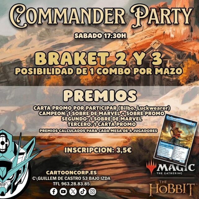 ¡¡ Esta semana tenemos el commander Party de El hobbyt con carta promo de regalo por participar!!

 👉https://cartooncorp.net/busqueda?controller=search&s=torneo+trc