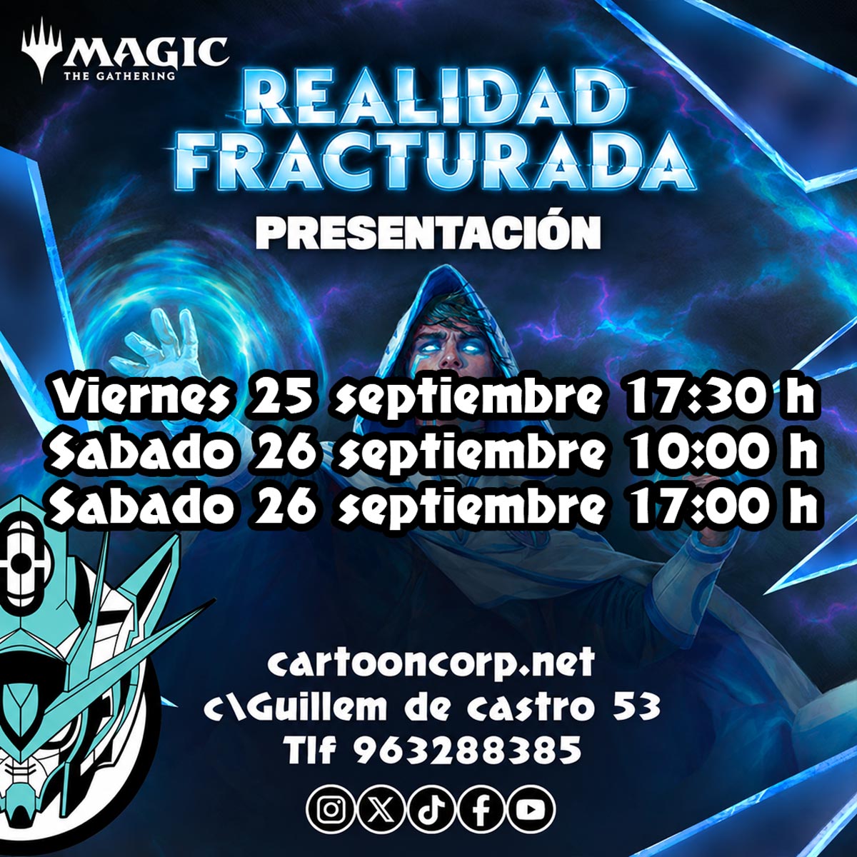 Llega la nueva colección de Magic the Gathering de Realidad Fracturada, una colección que promete romper el actual plano de Magic.
Animate a participar en la presentación y ser el primero en conocer esta nueva colección

👉 https://cartooncorp.net/busqueda?controller=search&s=resentacion+trc