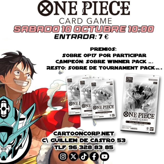 Ya teneos los evetos disponibles de la semana !
Tenemos El store tournament de One Piece !!! Animate a participar

👉 https://cartooncorp.net/busqueda?controller=search&s=torneo+trc
