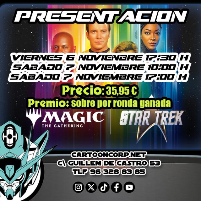 Ya podeis reservar el torneo de presentación de la nueva colección de #magicthegathering  de Star Treck

👉https://cartooncorp.net/busqueda?controller=search&s=torneo+trc