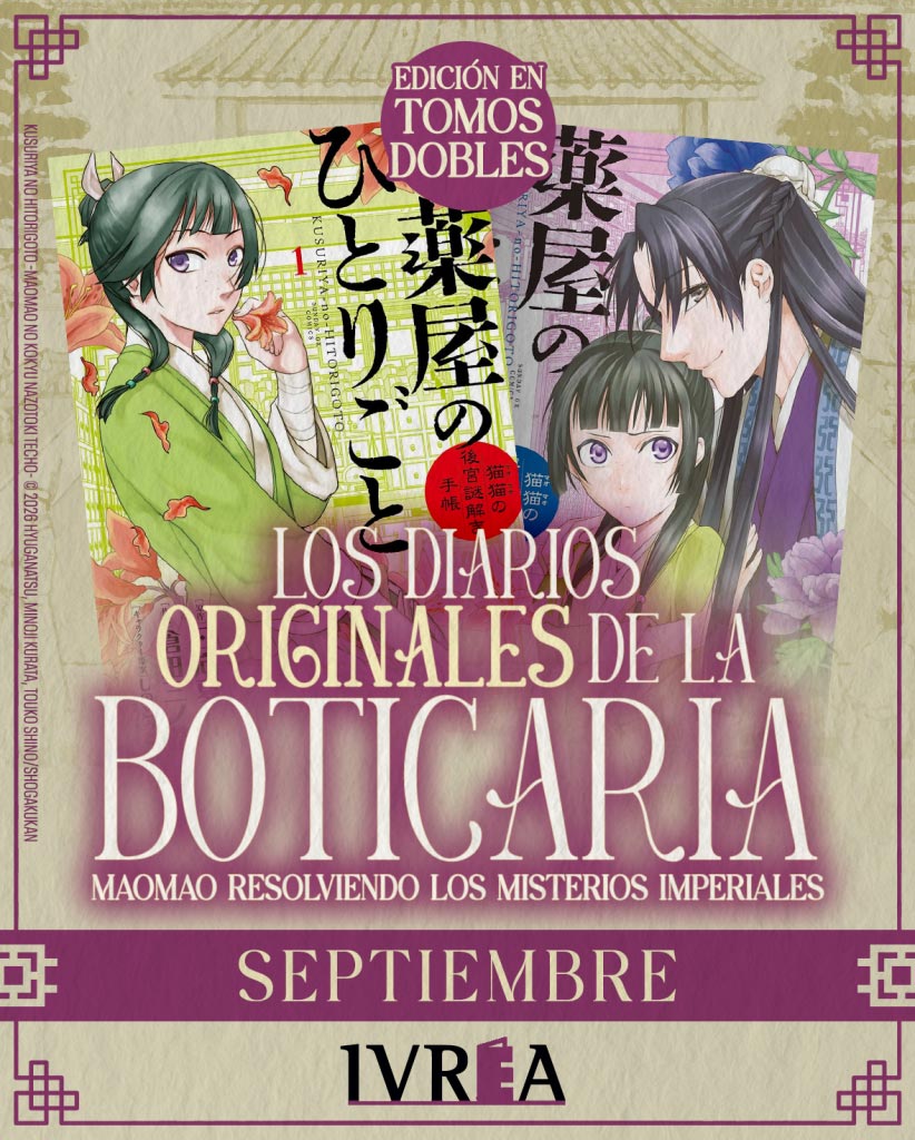 Los Diarios Originales de la Boticaria cartel anuncio licencia Ivrea España 2026 - Minoji Kurata Natsu Hyûga
