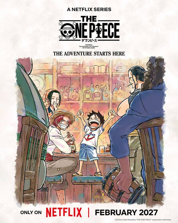 The One Piece remake Netflix Wit Studio febrero 2027 póster oficial Luffy Shanks East Blue