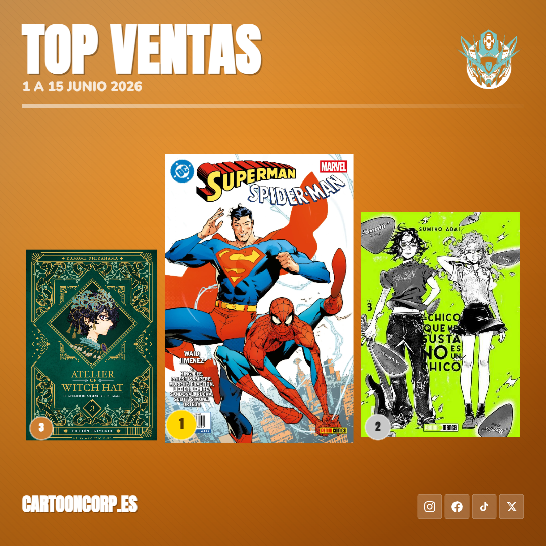 Top 3 ventas cómic y manga CartoonCorp del 1 al 15 de junio de 2026